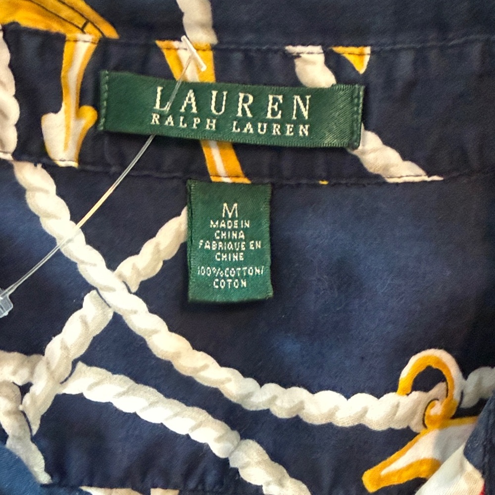 Vintage Ralph Lauren Navy Nautical Rope & Lifebuoy Button-Down Shirt - Picture 6 of 11